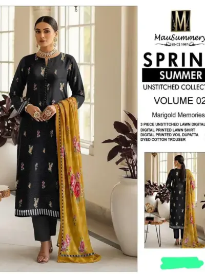 Unstitched 3-Piece Printed Lawn Suit Black Floral Eid Party Wear for Women
