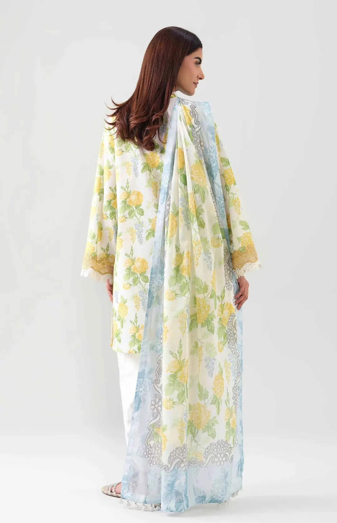 3 Pcs Printed Dobby Lawn Suit for Women with Printed Lawn Dupatta – Off White