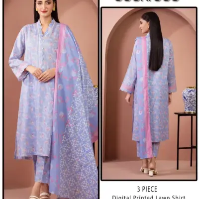 Purple Digital Print Lawn 3 Piece Unstitched Suit for Women