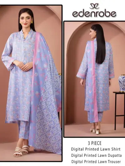 Purple Digital Print Lawn 3 Piece Unstitched Suit for Women