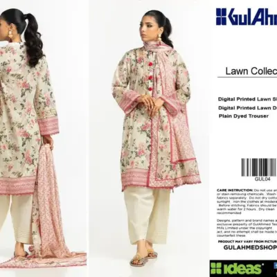 GulAhmed Lawn 3 Piece Unstitched Suit Pink Floral Eid Summer Collection Women Dress