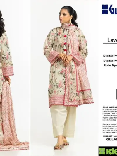 GulAhmed Lawn 3 Piece Unstitched Suit Pink Floral Eid Summer Collection Women Dress