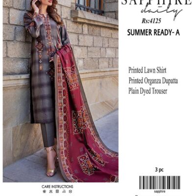 3 Piece Printed Lawn Suit for Women Purple Eid Summer Banarsi Dupatta Dress