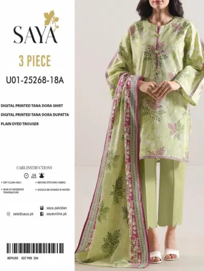 3 Piece Printed Lawn Suit Green Floral Eid Summer Wear Unstitched Women Dress