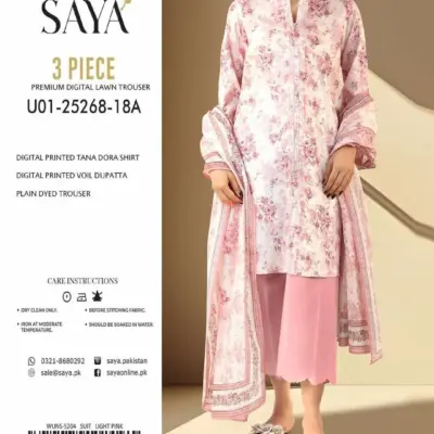 3 Piece Digital Printed Lawn Suit Light Pink Floral Eid Summer Unstitched Women Dress