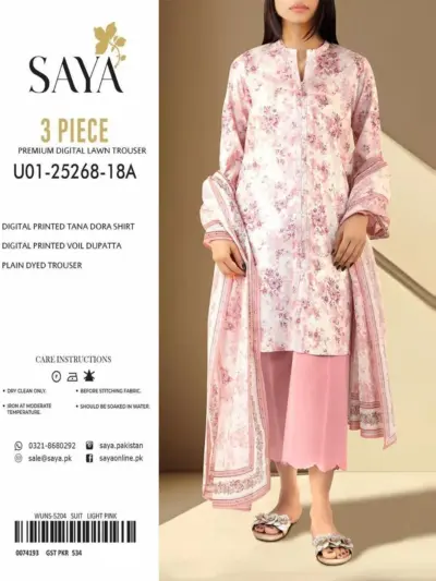 3 Piece Digital Printed Lawn Suit Light Pink Floral Eid Summer Unstitched Women Dress