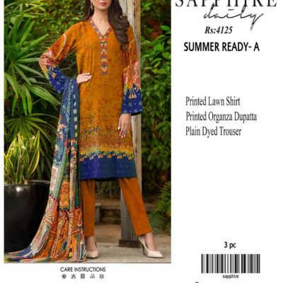 3-Piece Printed Lawn Suit for Women Orange with Printed Banarsi Dupatta – Unstitched Eid Collection