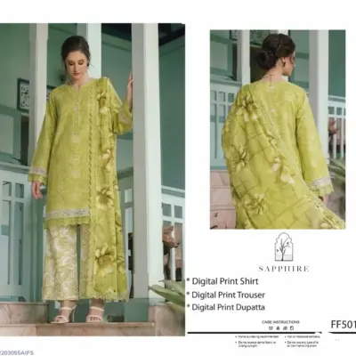 Green Digital Print Lawn 3 Piece Unstitched Suit Set for Women