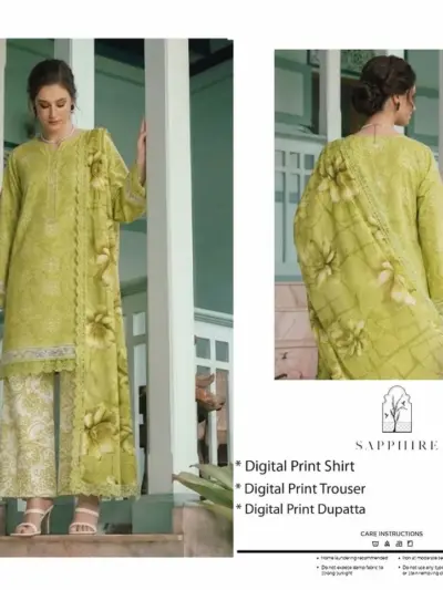 Green Digital Print Lawn 3 Piece Unstitched Suit Set for Women