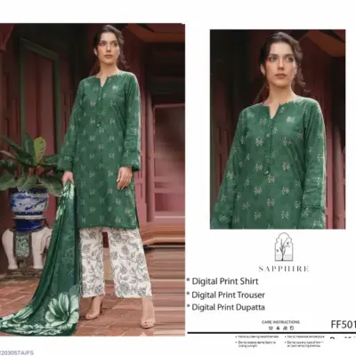 Green Digital Print Lawn 3 Piece Unstitched Suit with Lawn Dupatta