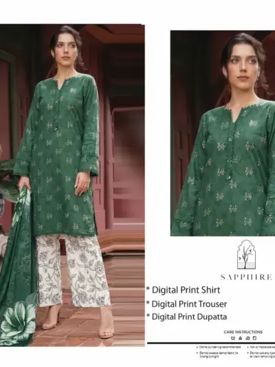 Green Digital Print Lawn 3 Piece Unstitched Suit with Lawn Dupatta