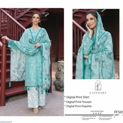 Blue Digital Print Lawn 3 Piece Unstitched Suit for Women with Lawn Dupatta