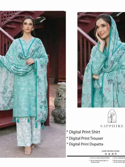 Blue Digital Print Lawn 3 Piece Unstitched Suit for Women with Lawn Dupatta