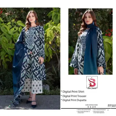 Blue Digital Print Lawn 3 Piece Unstitched Suit Set for Women
