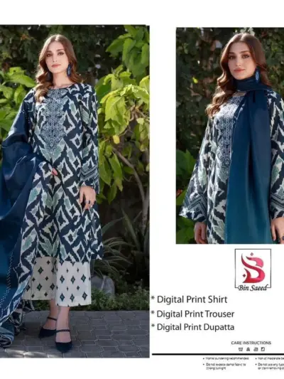 Blue Digital Print Lawn 3 Piece Unstitched Suit Set for Women