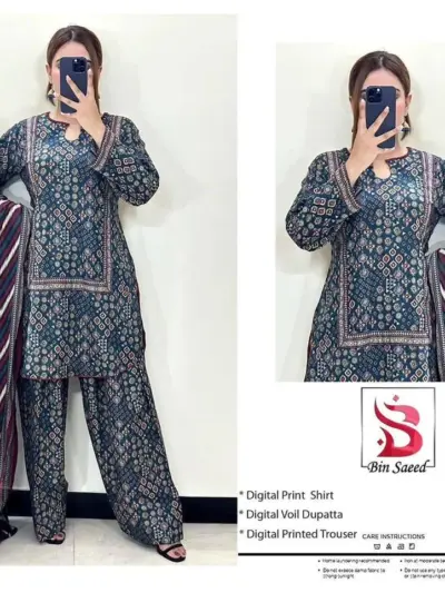 Blue Digital Print Lawn 3 Piece Unstitched Suit Set for Women