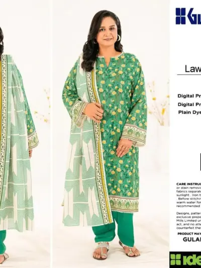 GulAhmed Lawn 3 Piece Unstitched Suit Green Floral Print for Women Eid Summer Collection