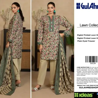 3-Piece Printed Lawn Suit Green Floral Eid Wear Unstitched Women Dress