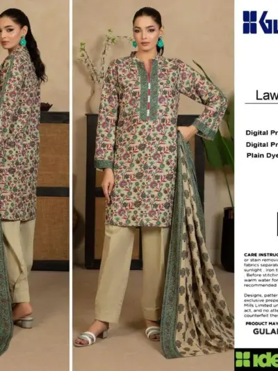 3-Piece Printed Lawn Suit Green Floral Eid Wear Unstitched Women Dress
