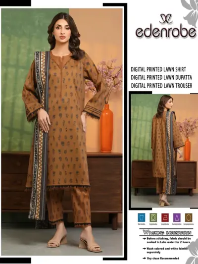 Yellow Digital Printed Lawn 3 Piece Unstitched Suit Set for Women