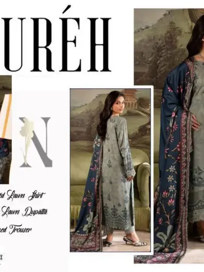 NuréH Digital Printed Lawn 3-Piece Unstitched Suit Grey