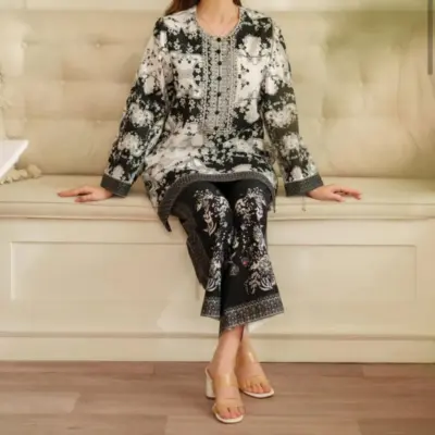 Black Printed Grip Fabric 2-Piece Co-ord Set