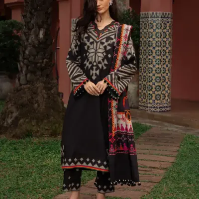 Black Swiss Lawn 3-Piece Digital Print Kurta Set for Women