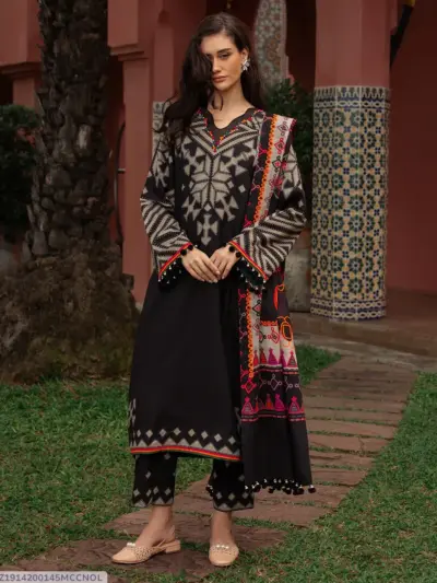 Black Swiss Lawn 3-Piece Digital Print Kurta Set for Women