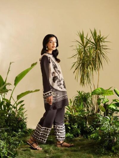 Black Printed Swiss Lawn 2-Piece Shirt Trouser Set for Women
