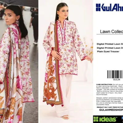 Unstitched 3 Piece Printed Lawn Suit Pink Floral Eid Collection Women Dress