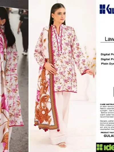 Unstitched 3 Piece Printed Lawn Suit Pink Floral Eid Collection Women Dress