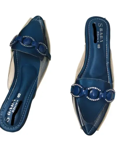 Buy Premium Women Blue Satin Mules with Buckle Strap