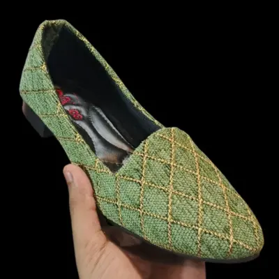 Buy Premium Green Gold Stitched Women's Flat Pumps