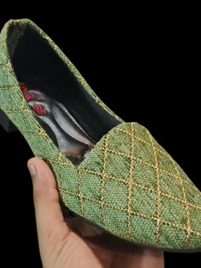 Buy Premium Green Gold Stitched Women's Flat Pumps