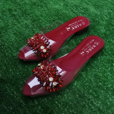 Buy Premium Maroon Gemstone Transparent Slippers for Women