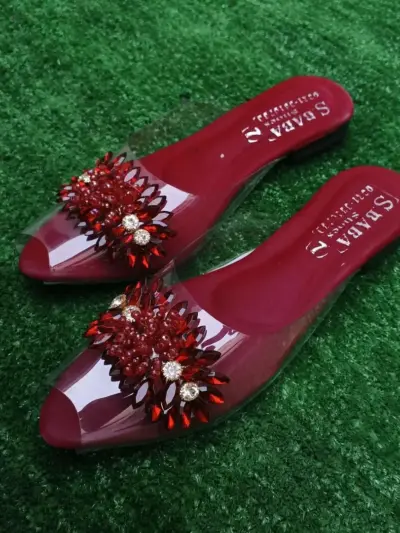 Buy Premium Maroon Gemstone Transparent Slippers for Women