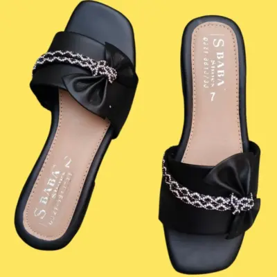 Buy Premium Black Rhinestone Bow Women's Slides Online