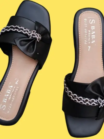 Buy Premium Black Rhinestone Bow Women's Slides Online