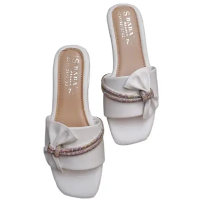 Buy Premium White Rhinestone Bow Women's Slides Online