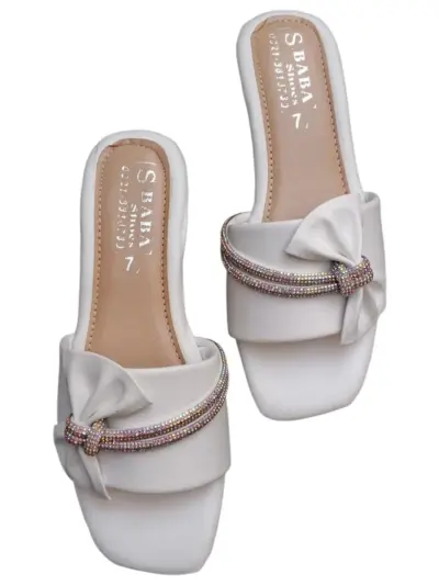 Buy Premium White Rhinestone Bow Women's Slides Online