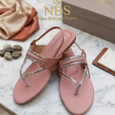Buy Premium Pink Leather Women's Flat Sandals with Crystal Strap