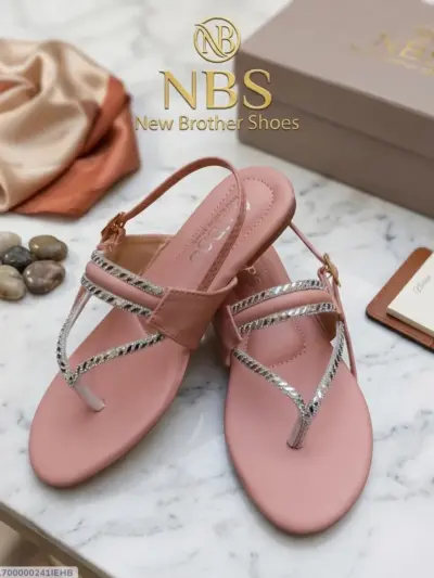 Buy Premium Pink Leather Women's Flat Sandals with Crystal Strap