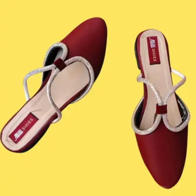 Buy Premium Maroon Rhinestone Women's Flats