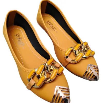 Buy Premium Women's Yellow Synthetic Leather Flat Pumps