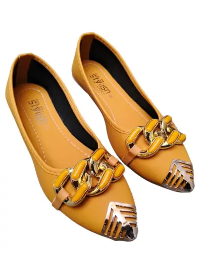 Buy Premium Women's Yellow Synthetic Leather Flat Pumps