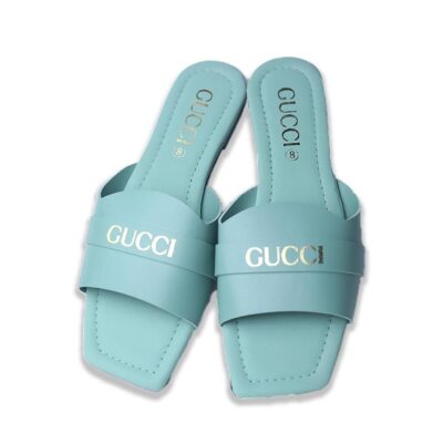 Buy Premium Women's Blue Gucci Rexine Slides Casual Flat Shoes