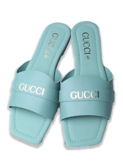 Buy Premium Women's Blue Gucci Rexine Slides Casual Flat Shoes