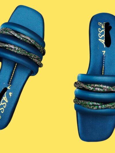Buy Premium Blue Satin Rhinestone Flats for Women