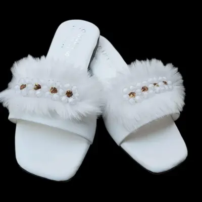 Buy Premium Women Synthetic Leather Rhinestone Slides White