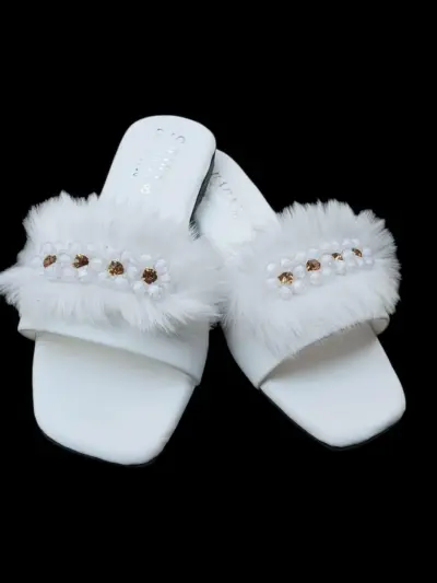 Buy Premium Women Synthetic Leather Rhinestone Slides White